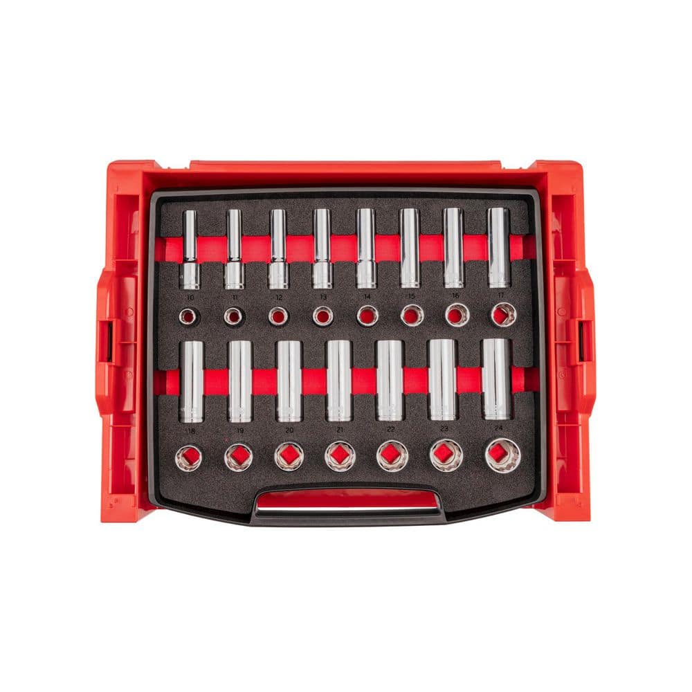TEKTON 1/2 Inch Drive Shallow and Deep 12-Point Socket Set with Open Top Drawer and Rack, 30-Piece (10-24 mm) (1)