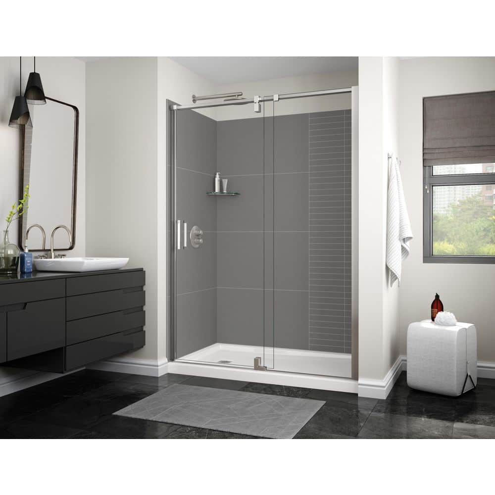 MAAX Utile 60 in. W x 32.5 in. D x 80 in. H Three piece Direct-to-Stud Composite Alcove Shower Wall Surrounds in Pebble Grey (1)