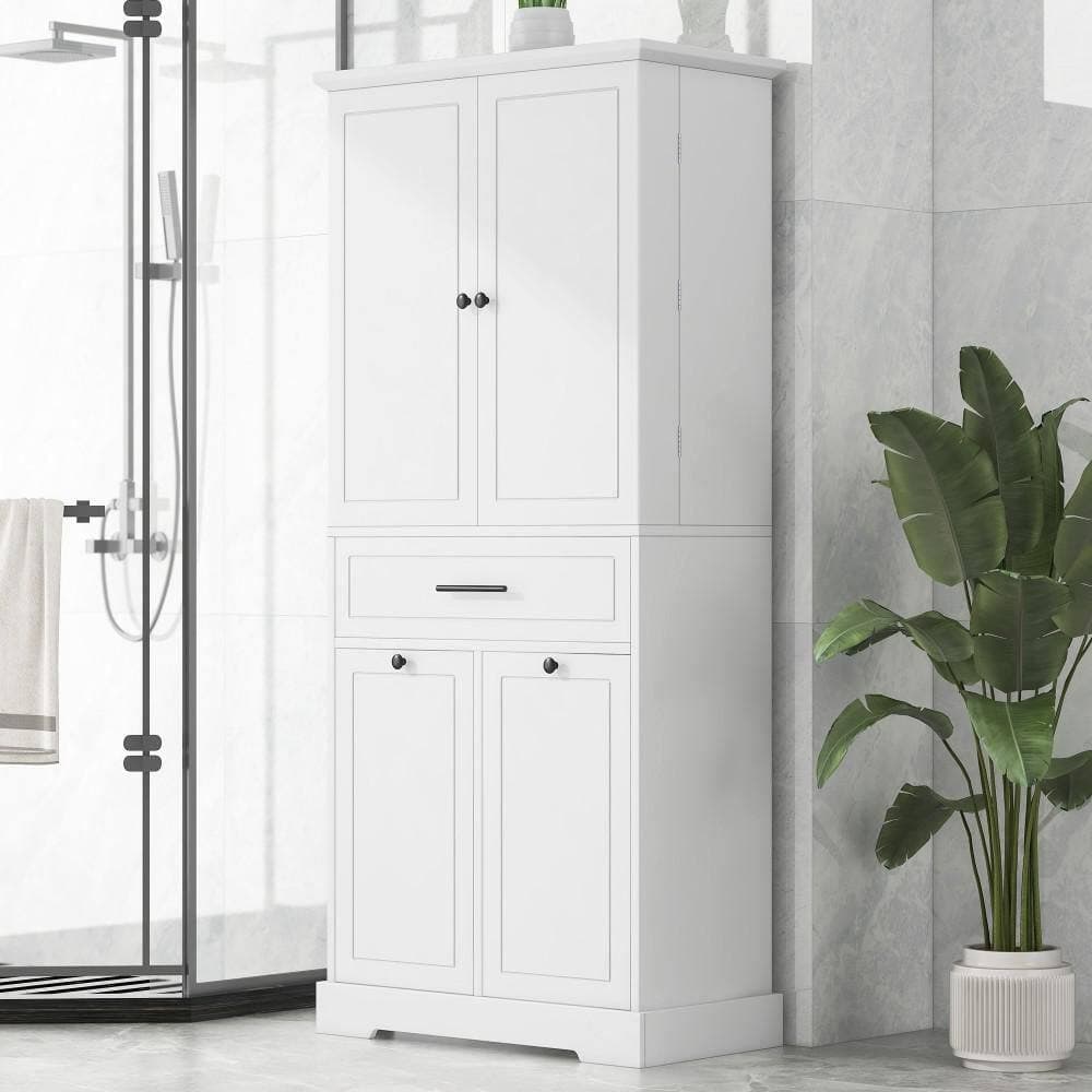 Unbranded 31.20 in. D x 16.40 in. W x 72.6 in. H White Linen Cabinet with Doors and Drawers, Adjustable Shelf (2)