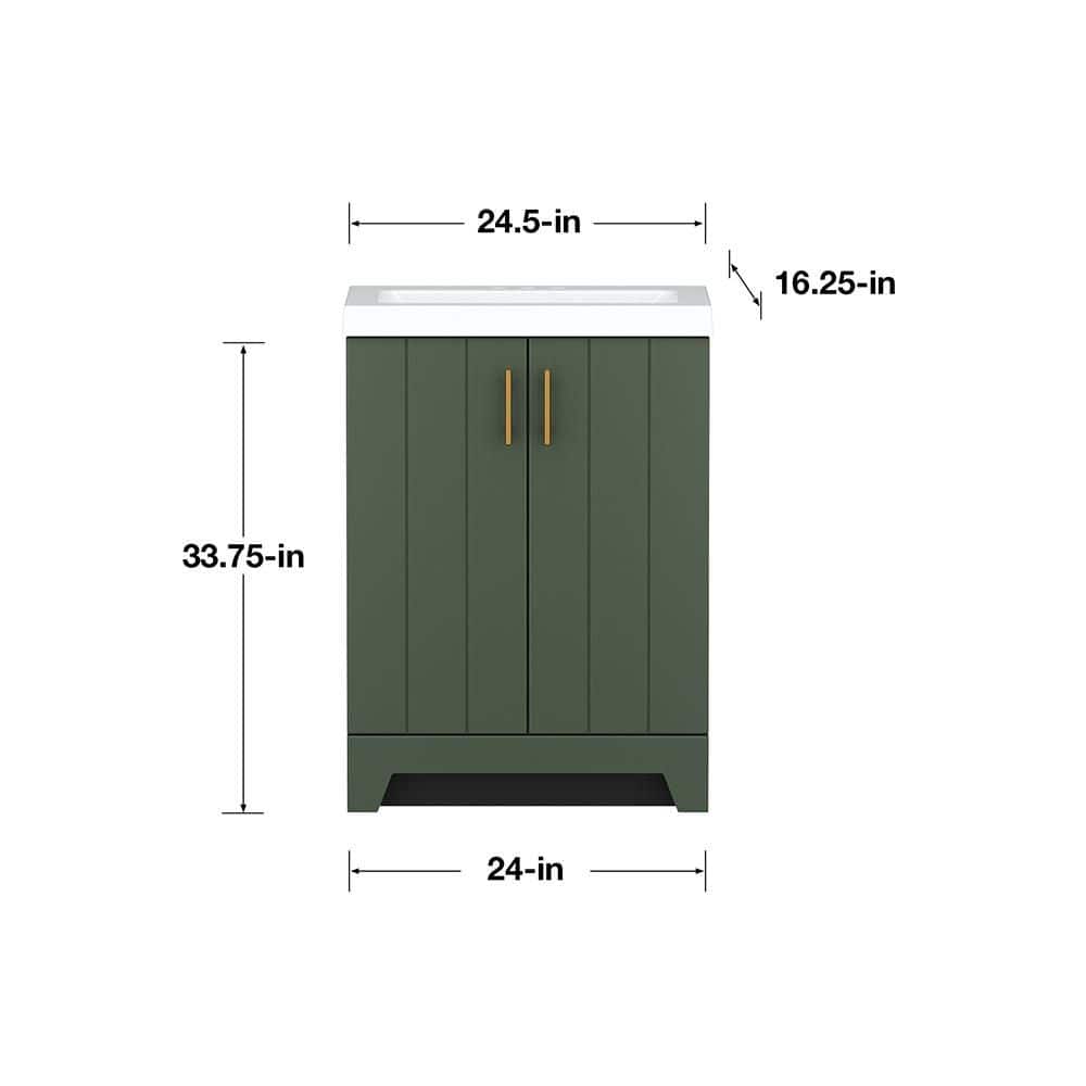 Glacier Bay Fernhill 25 in. Single Sink Freestanding Sage Bathroom Vanity with White Cultured Marble Top (Assembled) (4)