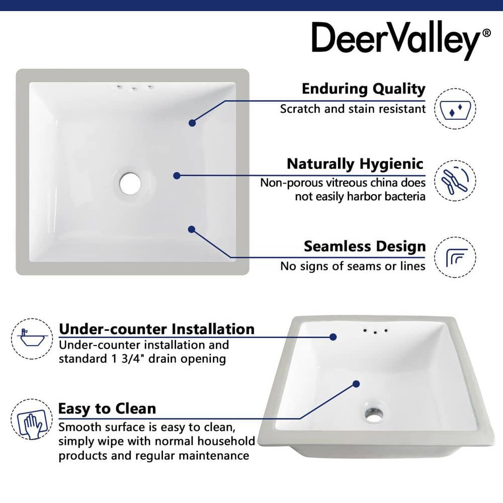 DEERVALLEY 13.98 in. Undermount Bathroom Sink Vitreous China with Overflow Drain (2)