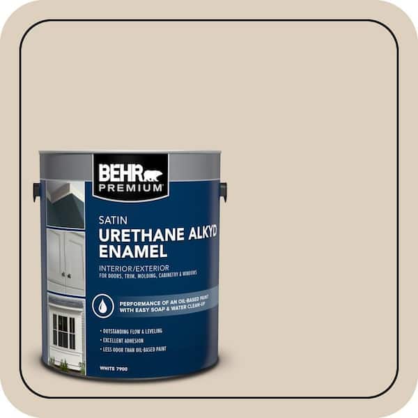 BEHR PREMIUM 1 gal. #OR-W07 Spanish Sand Urethane Alkyd Satin Enamel Interior/Exterior Paint (2)