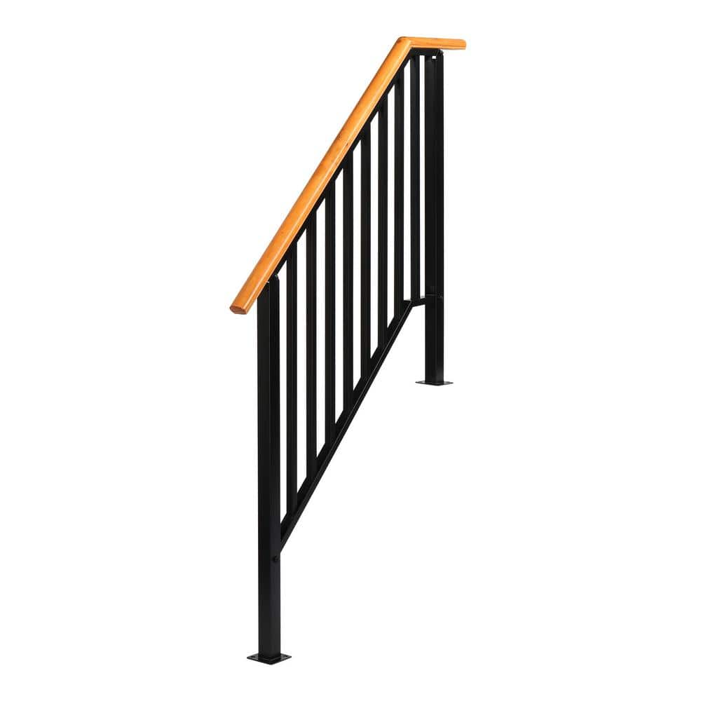 Karl home 64.6 in. x 46.5 in. Black Iron Wood Baluster Railing Kit (2)