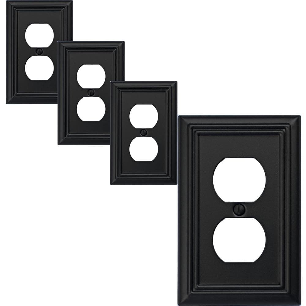 Unbranded 1 Gang Duplex Outlet Cover Plate Black Metal Decorative Wall Plate for Receptacle and Light Switch 4 Pack (1)