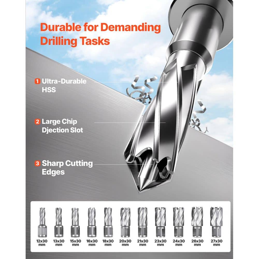 SKYSHALO Magnetic Drill, 1400-Watt Motor 1.6 in. Boring Diameter 2810 lbf. Portable Electric Mag Drill Press, with 11-Coring Bits (3)