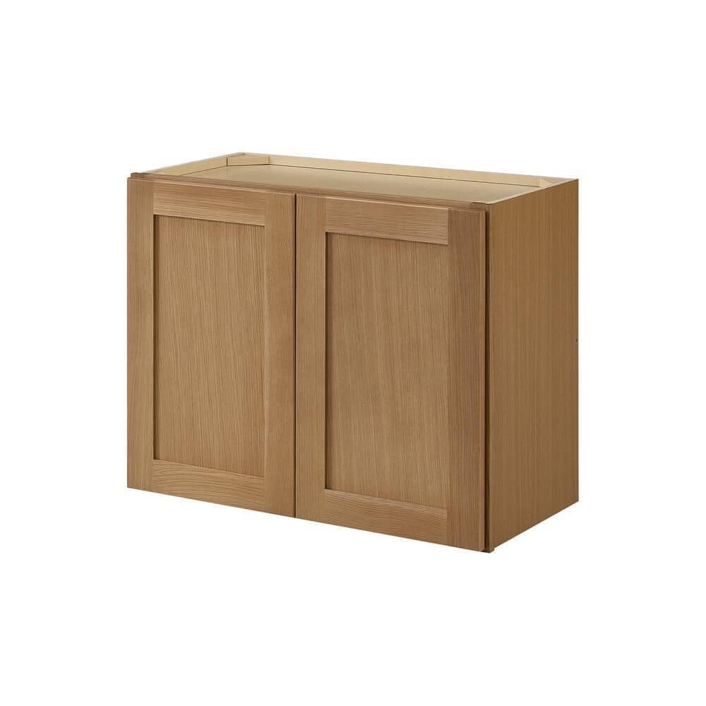 Hampton Bay Avondale 30 in. W x 15 in. D x 24 in. H Ready to Assemble Plywood Shaker Wall Bridge Kitchen Cabinet in White Oak