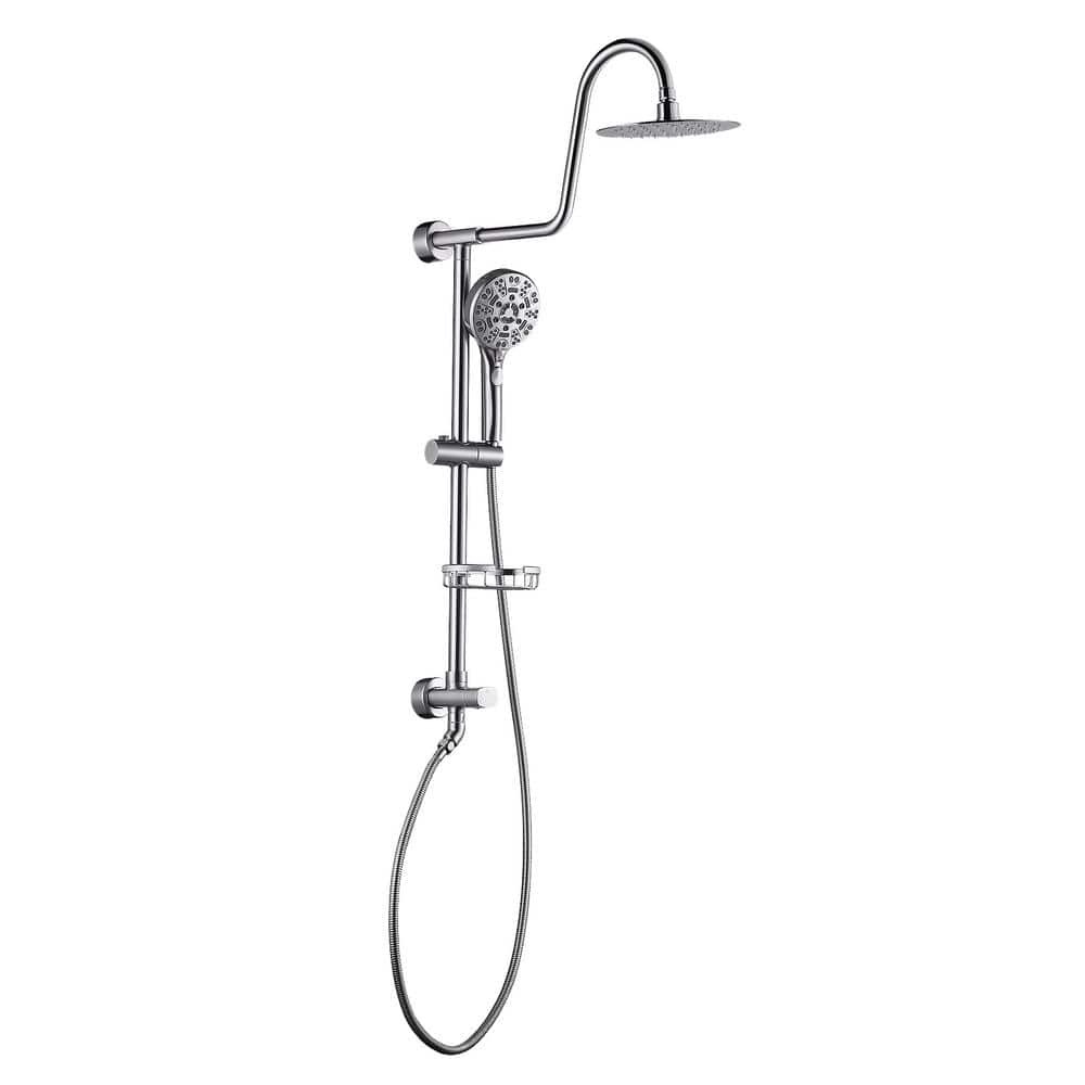 WOWOW Wall Bar Shower Kit 1-Spray 8 in. Round Rain Shower Head with Hand Shower in Brushed Nickel (Valve Not Included) (1)