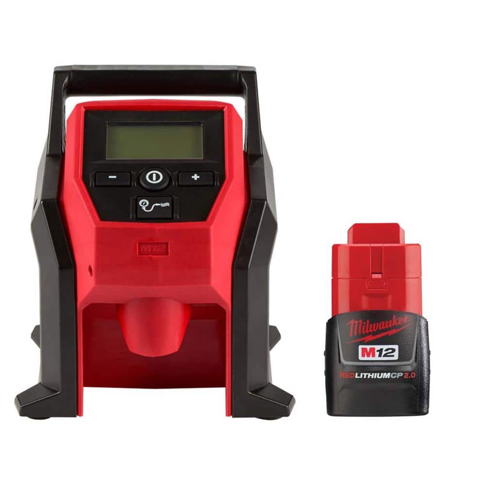 Milwaukee M12 12-Volt Electric Portable Inflator (Tool-Only) with M12 12-Volt Lithium-Ion 2.0 Ah Compact Battery Pack (1)