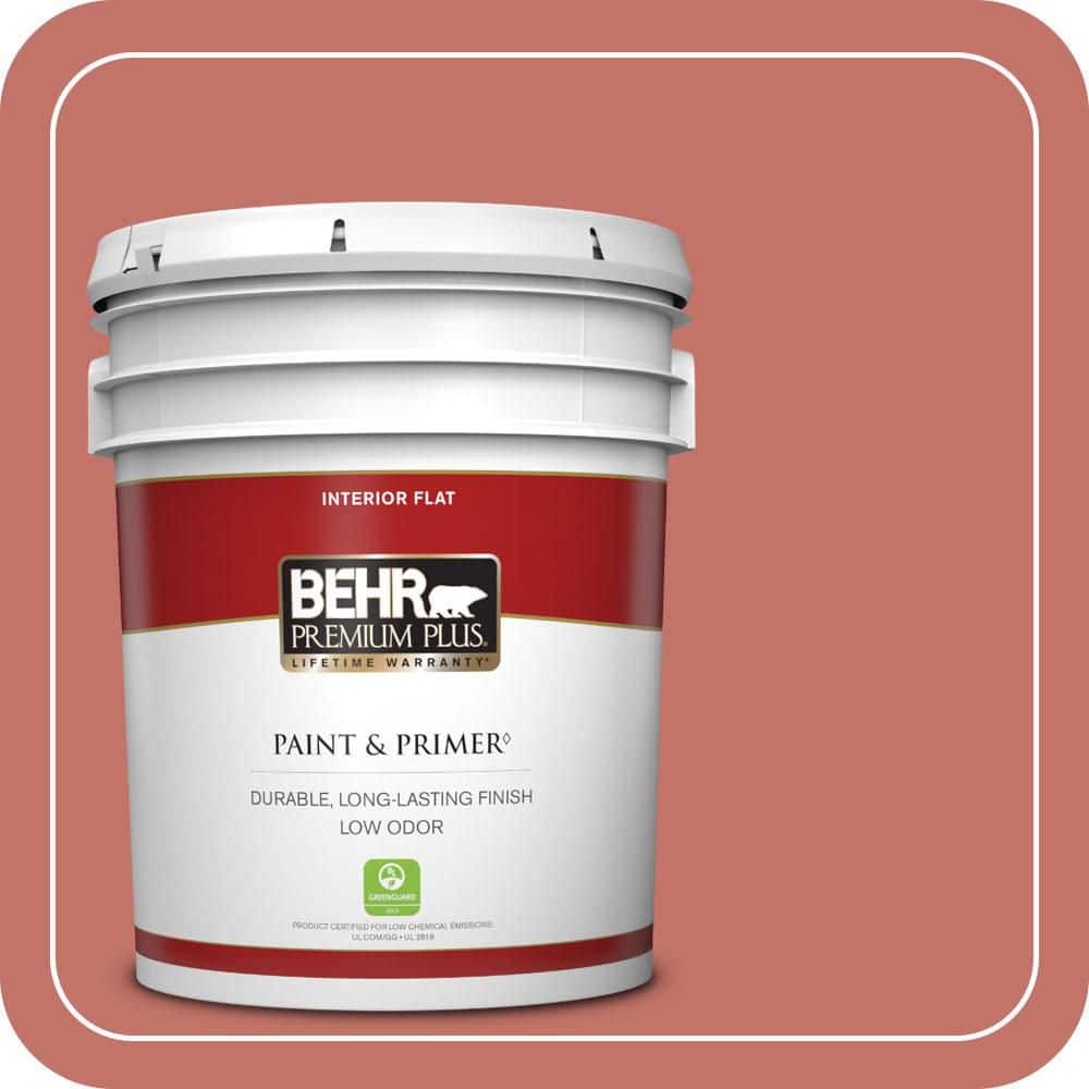 BEHR PREMIUM PLUS 5 gal. #PPU1-05A Red Coral Flat Low Odor Interior Paint & Primer