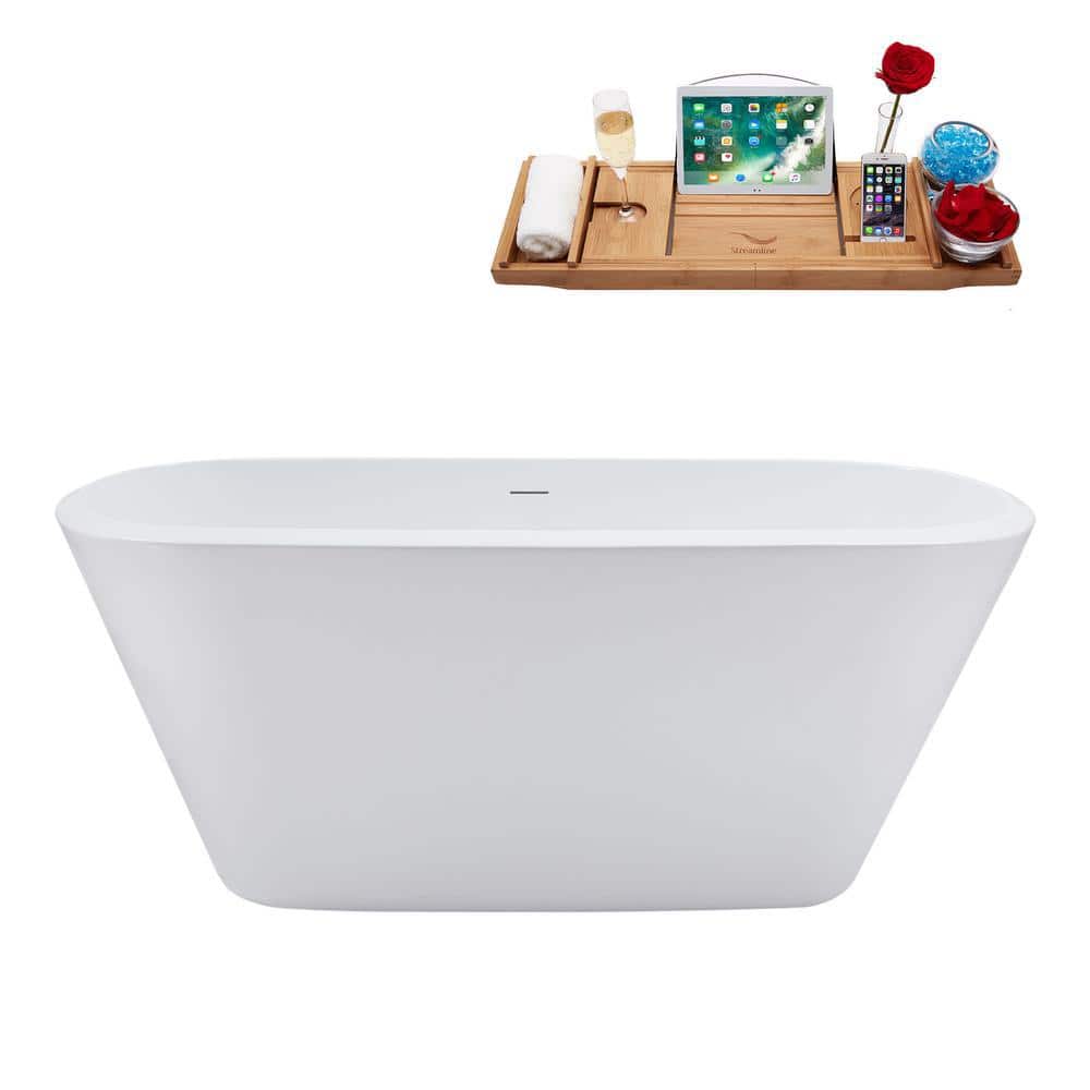 Streamline 59 in. Acrylic Flatbottom Non-Whirlpool Bathtub Glossy White With Glossy White Drain (1)