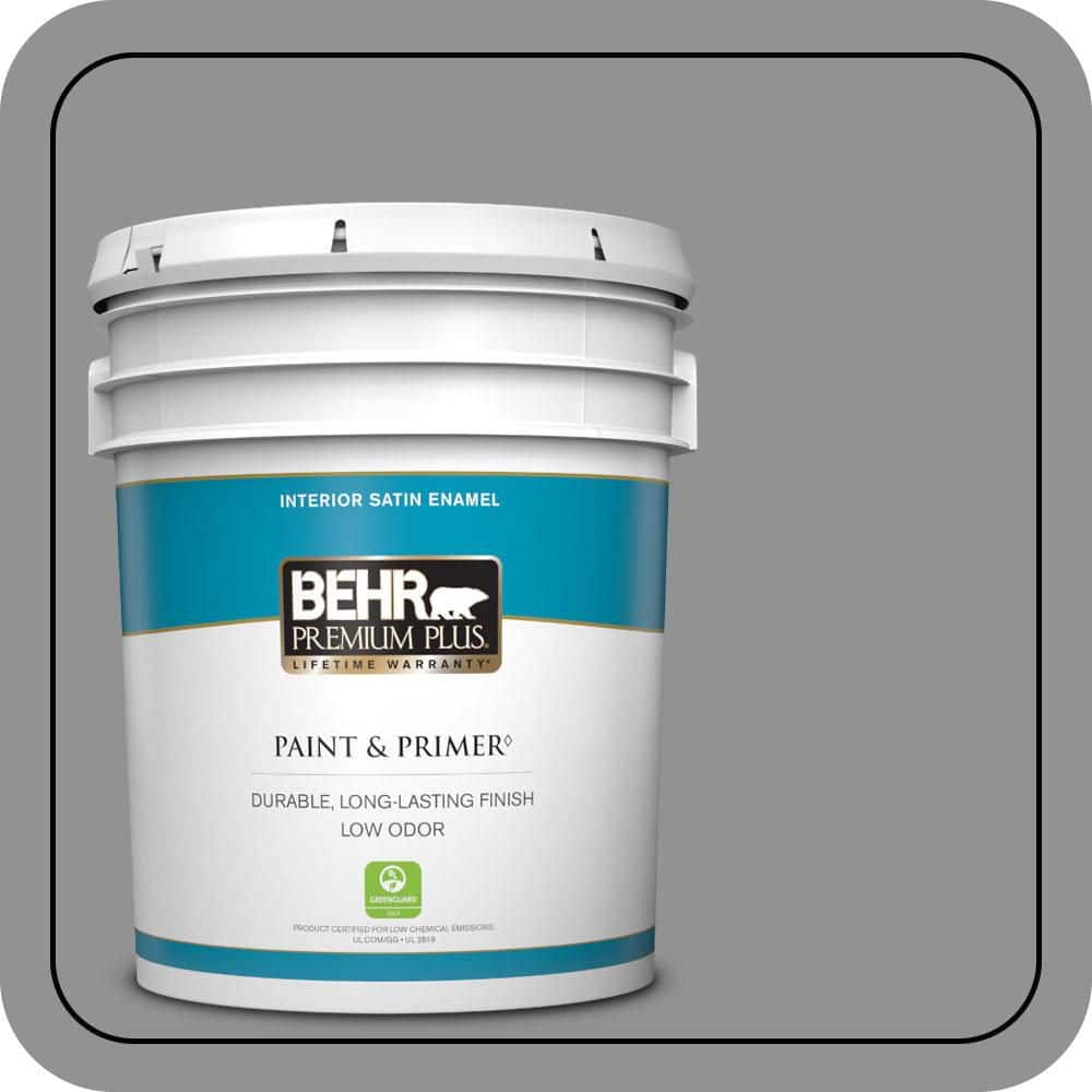 BEHR PREMIUM PLUS 5 gal. #N520-4 Cool Ashes Satin Enamel Low Odor Interior Paint & Primer
