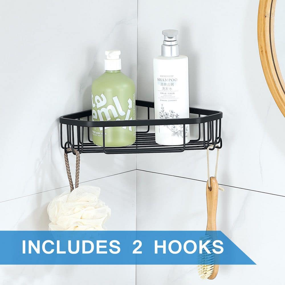 ATKING Wall Mounted Corner Shower Caddy Shower Basket in Stainless Steel Matte Black (2)
