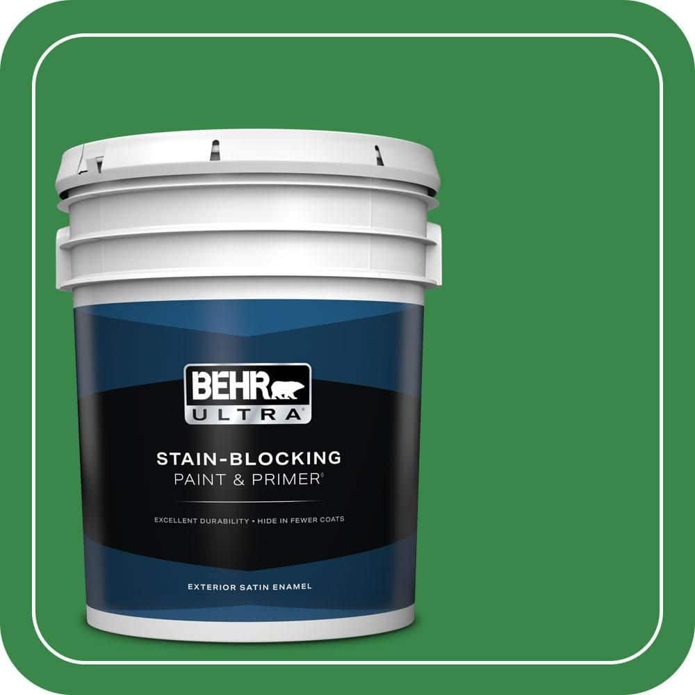 BEHR ULTRA 5 gal. #P400-7 Paradise of Greenery Satin Enamel Exterior Paint & Primer