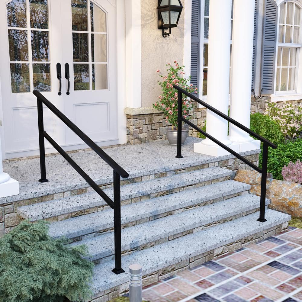 FUFU&GAGA 36 in. H x 5.7 ft. W Black Iron Rail Kit Handrails Outdoor Adjustable Exterior Stair Railing Fit 4 or 5 Steps (2-Pack) (1)