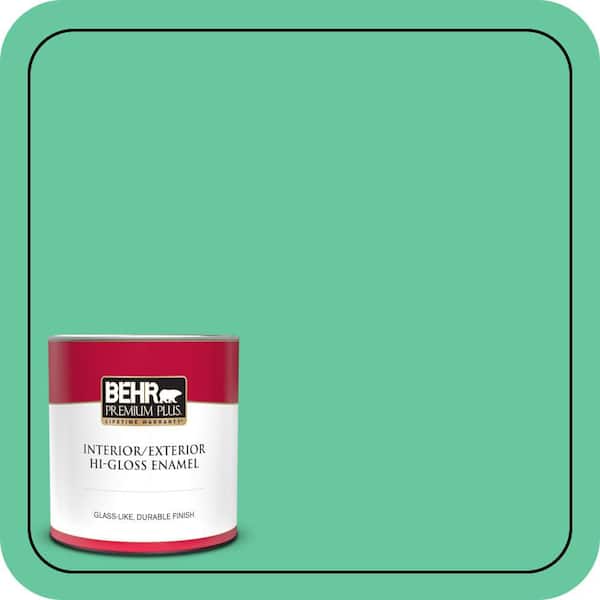 BEHR PREMIUM PLUS 1 qt. #470B-4 Intense Jade Hi-Gloss Enamel Interior/Exterior Paint & Primer (2)