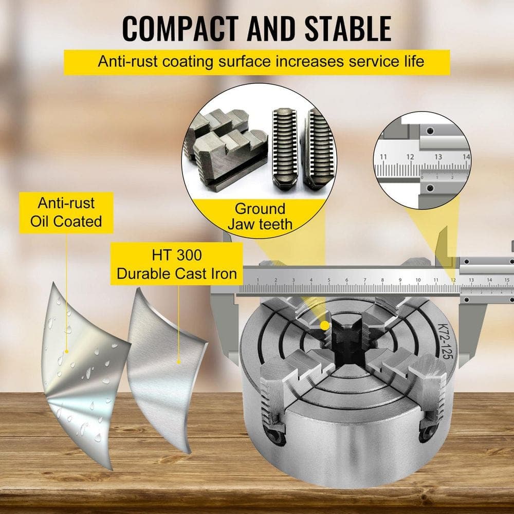 SKYSHALO K72-125 Lathe Chuck 5 in. 4-Jaw, Lathe Chuck Independent Reversible Jaw, Metal Lathe Chuck Turning Machine Accessories (2)