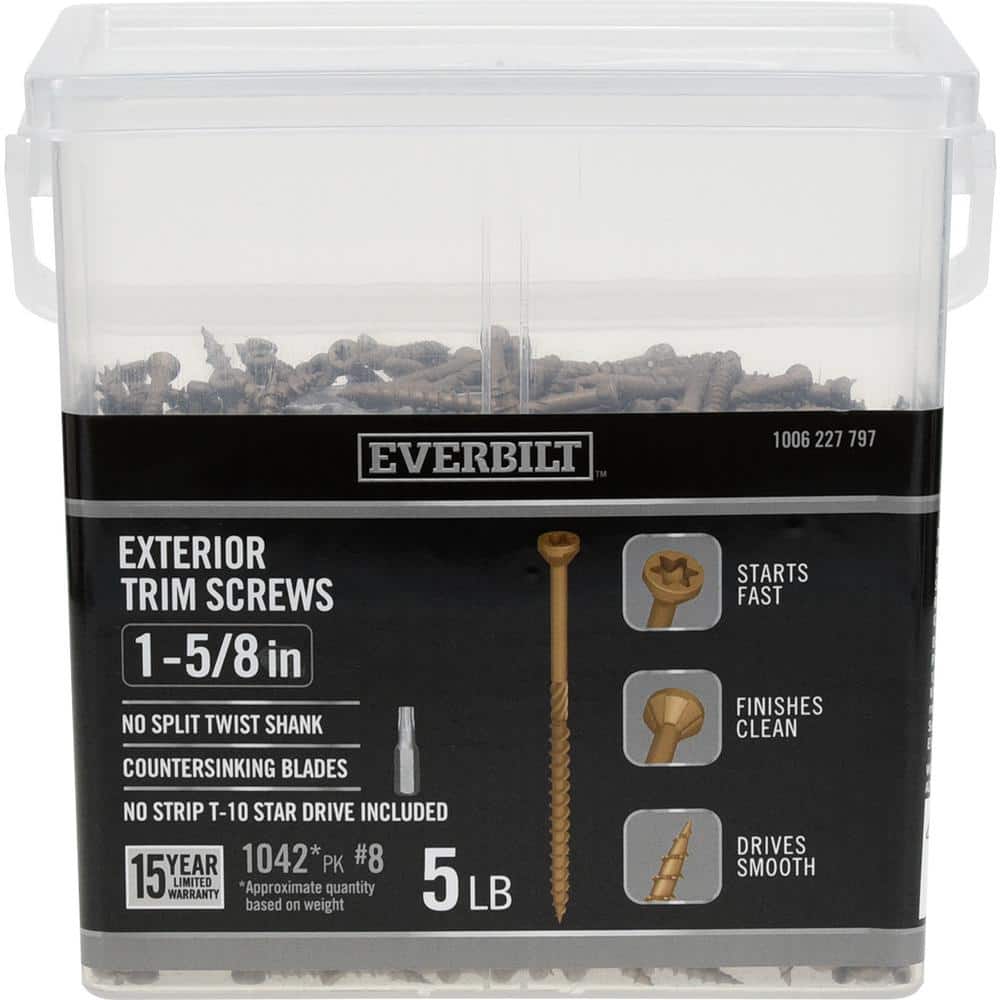 Everbilt #8 x 1-5/8 in. Star Drive Trim-Head Wood Screw 5 lbs.-Box (1042-Piece) (1)