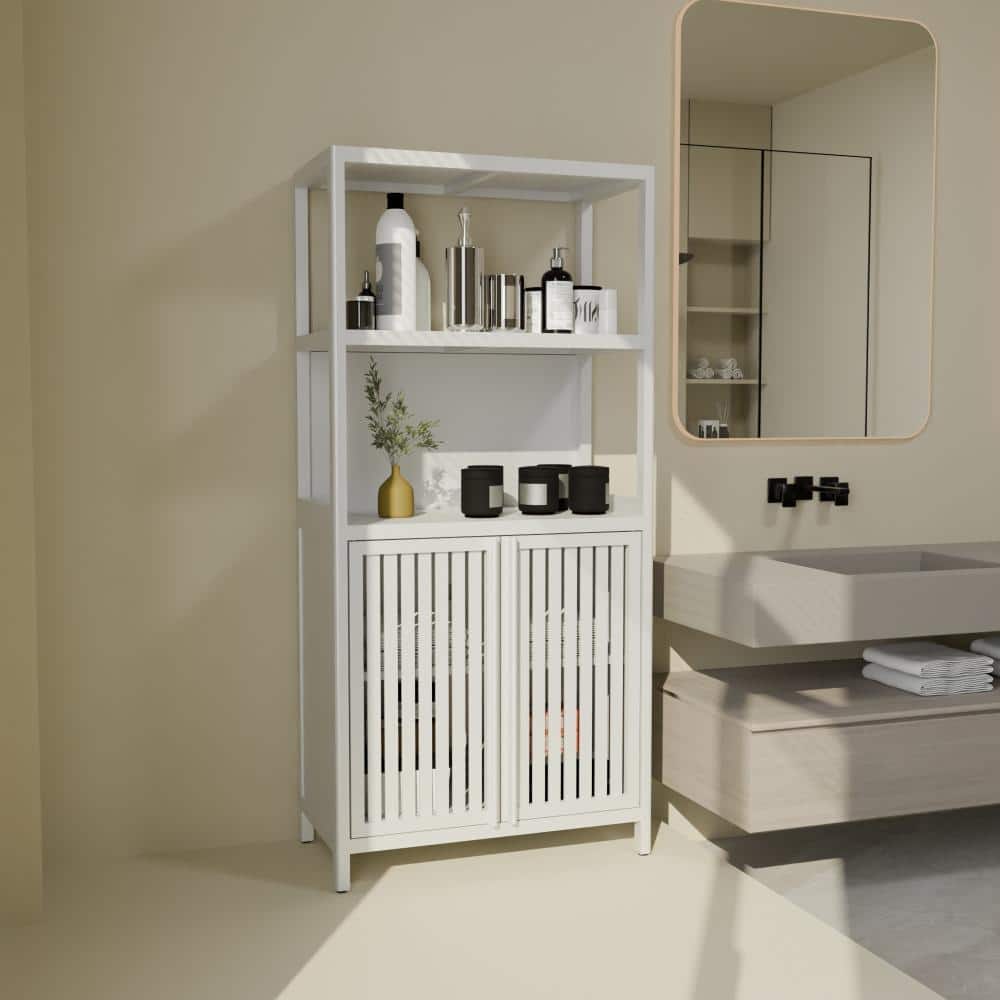 Miscool Avex 24.6 in. W x 13 in. D x 52 in. H White Bamboo Freestanding Bathroom Storage Cabinet (3)