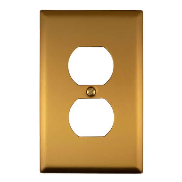 AMERELLE Oxford 1-Gang Brushed Gold Duplex Outlet Metal Wall Plate (2)