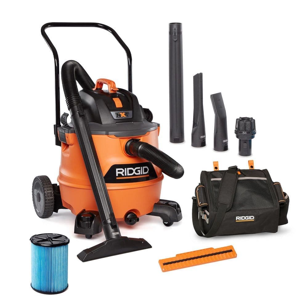 RIDGID 16 Gal. 6.5 Peak HP NXT Shop Vacuum HD1800 Wet Dry Vac with Cart, Fine Dust Filter, Hose, Accessories and Storage Bag