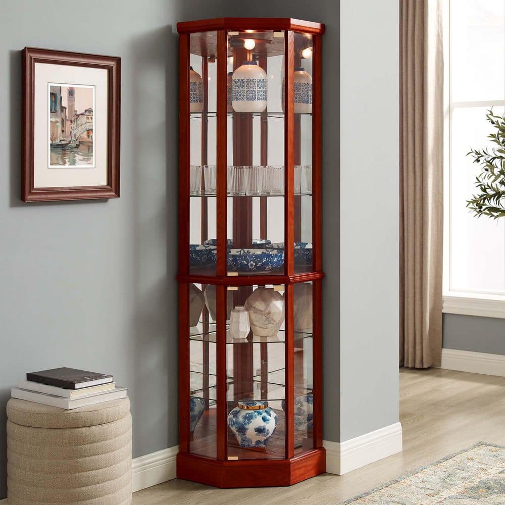 XUJMK 24 in. W 19 in. D 70 in. H Linen Cabinet, 6 Shelf Lighted Corner Curio Cabinet, Storage Cabinet (1)