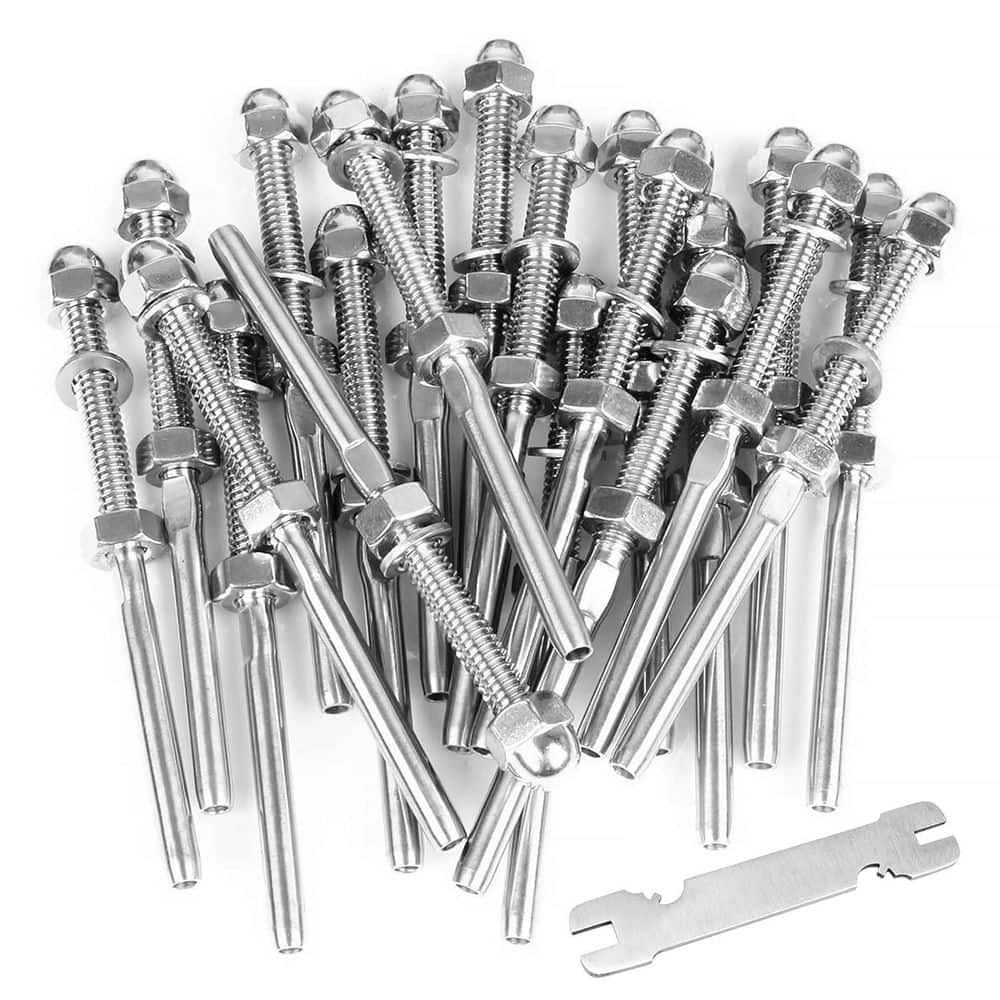 Afoxsos 20 Pack 1/8 Stainless Steel T316 Cable Railing Swage Threaded Stud Tension End Terminal for Deck Railing (1)