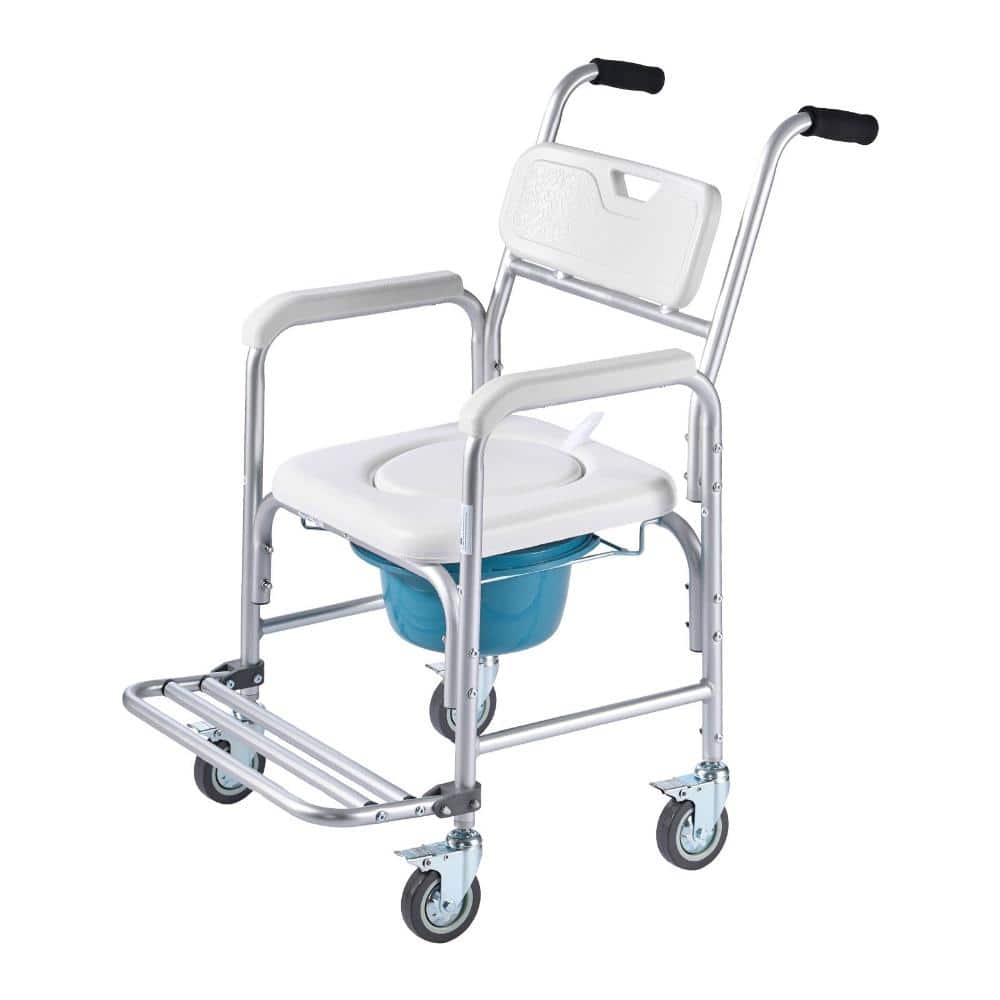 Volenca Bedside Commode Chair with Wheels, 4-in-1 Toilet Seat, Padded Backrest, Flip-Up Footrest, 5L Bucket, 350 lb Capacity (2)