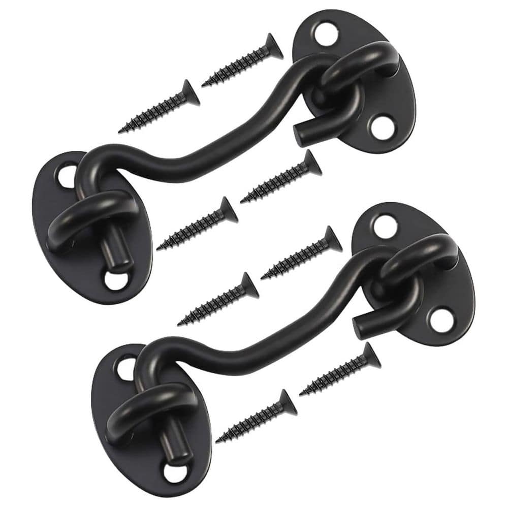 Unbranded 4 in, Privacy Hook Eye Latch for Barn Door Stainless Steel Gate Lock Cabin Hooks for Shutters Windows Slide Black 2-Pack (1)