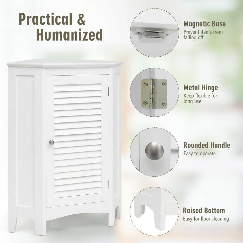 Bunpeony Corner Storage Bathroom Cabinet, Triangular Shape, Single Shutter Door, 5-Position Adjustable Shelf, 40 lb. Capacity (3)