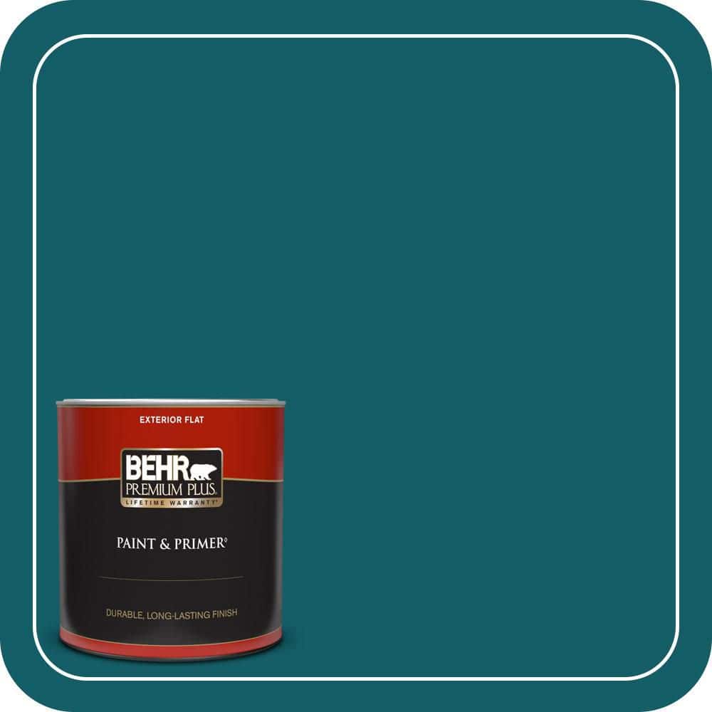 BEHR PREMIUM PLUS 1 qt. #S-H-530 Tropical Skies Flat Exterior Paint & Primer