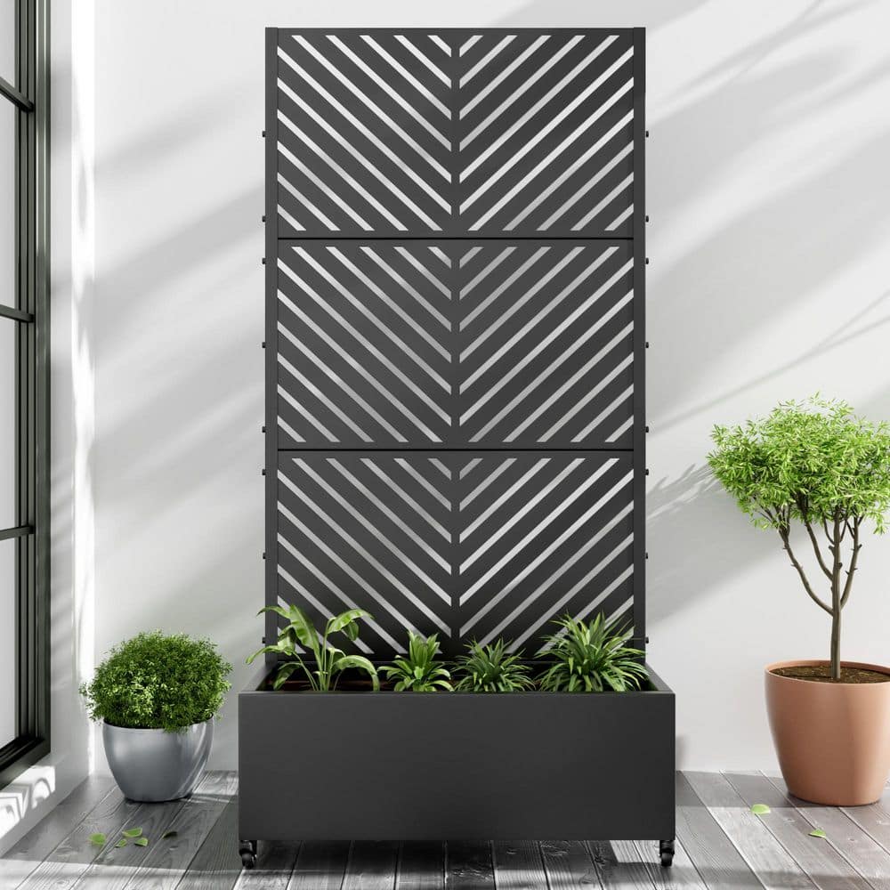 Lumioca 71.37 In. H x 35.1 In. W Black Metal Rectangle Outdoor Raised Garden Bed With parallel lines Climbing Frame Wall Decor. (1)