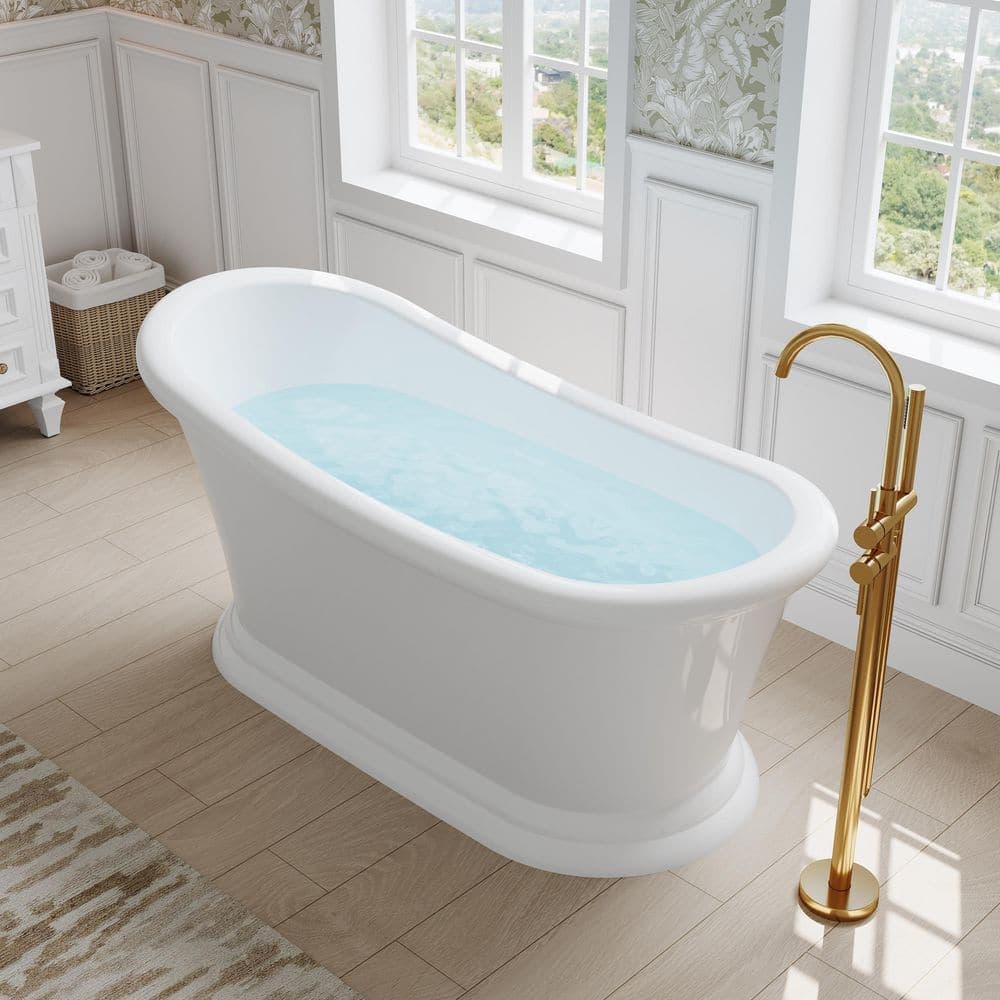 WELLFOR York 67 in. x 29 in. Acrylic Freestanding Soaking Bathtub with Drain and Slotted Overflow in Glossy White (2)