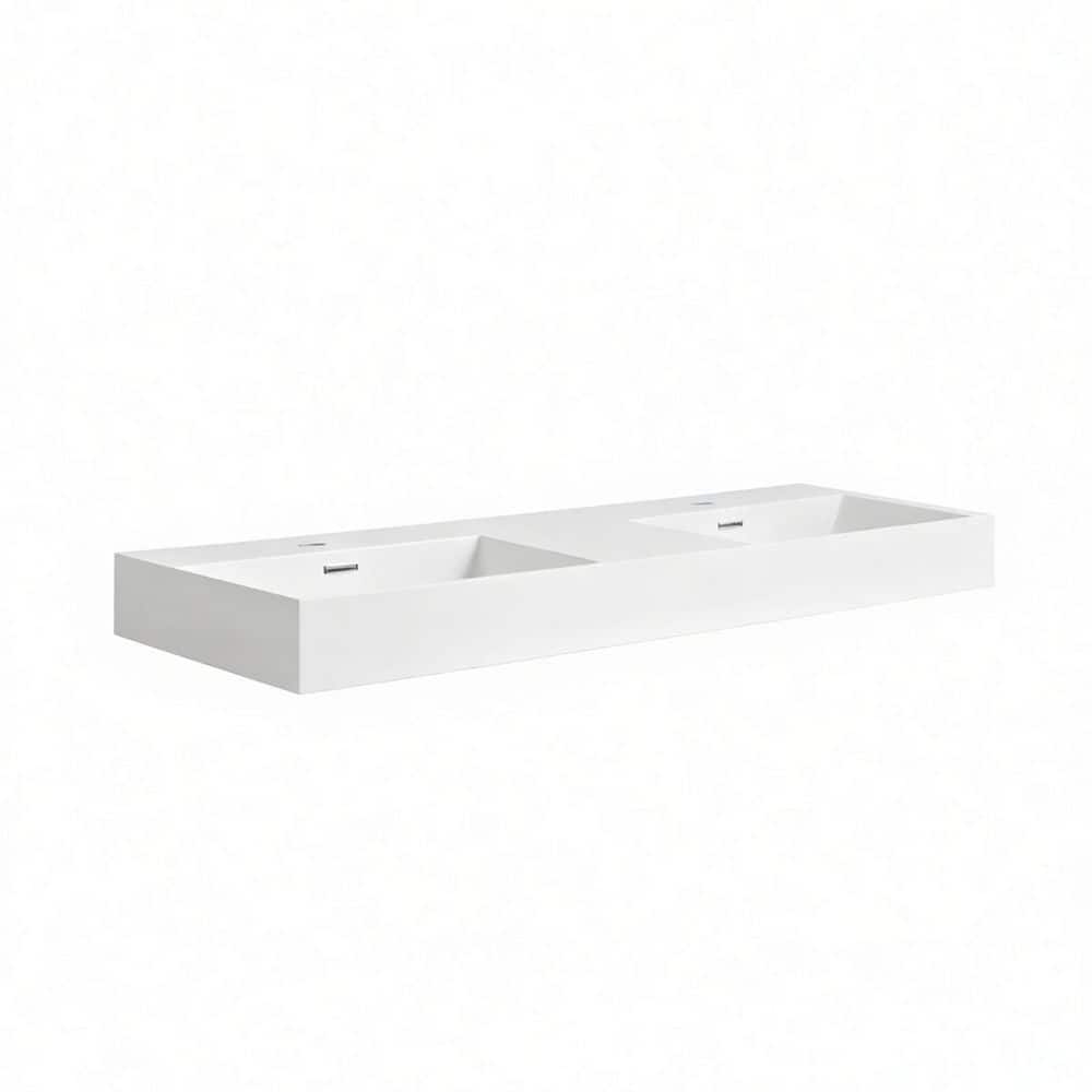 LIVACA 60 in. 18 in. Drop-In Bathroom Sink in American White Oak Resin with Integrated Basin and Vanity Top Only (1)
