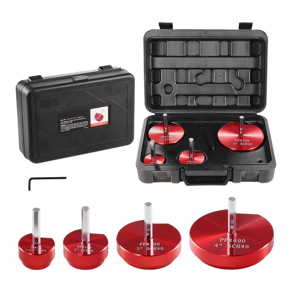 SKYSHALO PVC Pipe Reamer Kit, Plastic Pipe Fitting Socket Saver Tool Kit, 1-1/2 in. to 4 in. PVC Cutter (4-Pieces) (1)