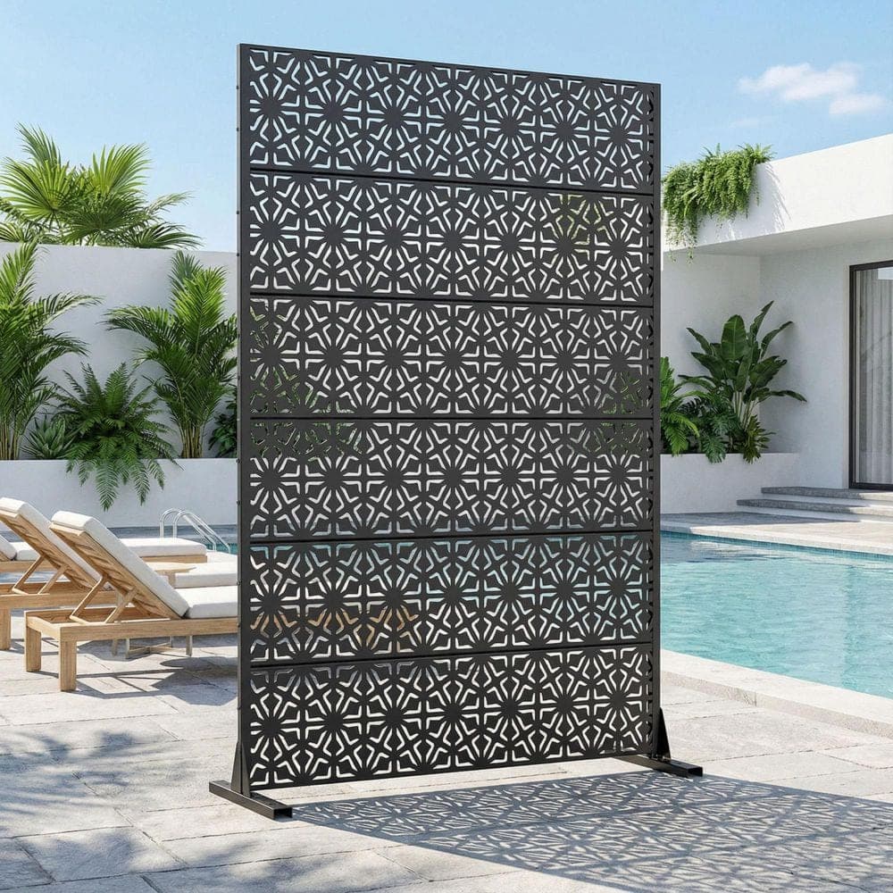 SpassWay Black 72. in H x 47. in W Outdoor Metal Privacy Screen Room Divider Panel for Patio Garden (3)