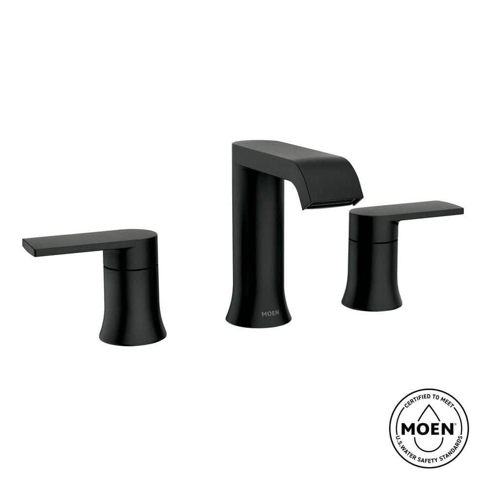 MOEN Genta 8 in. Widespread Double Handle Bathroom Faucet with Drain Kit Included in Matte Black (Valve Included) (2)