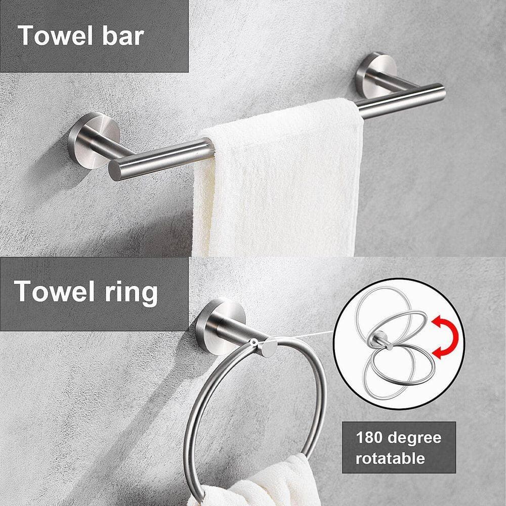 KHKFY 5-Piece Brushed Nickel Bathroom Hardware Set with 16 in. Towel Bar, Towel Hooks, Toilet Paper Holder, and Towel Ring (3)