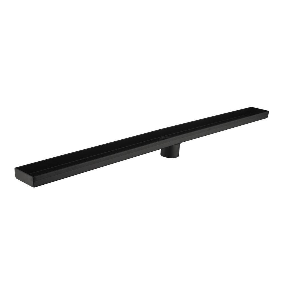 YONKI SUNSHIN INC 30 in. Linear Shower Drain Stainless Steel Shower Floor Drain with Hair Strainer and Leveling Feet in Matte Black (3)