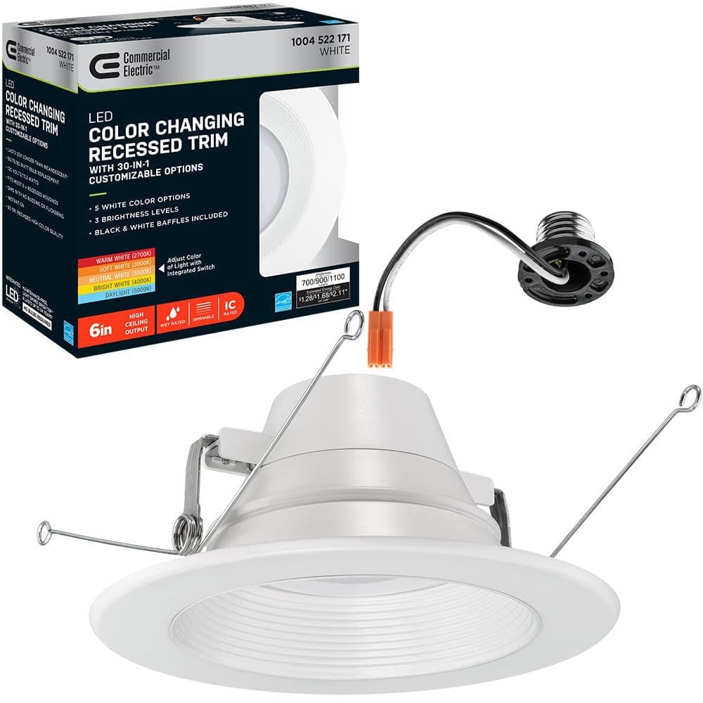 Commercial Electric 6 in. 30 Lighting Options Title 20 Integrated LED Recessed Light Trim Adjustable CCT New Construction Remodel Kitchen (2)