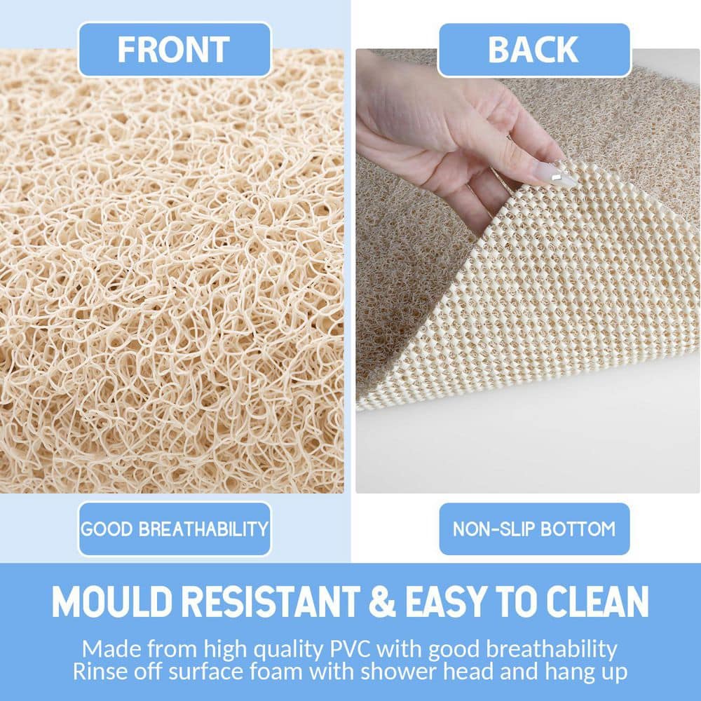 Wudkey 36 in. x 24 in. Shower Non-Slip Mat in Beige, Anti Slip Shower Mat Foot Scrubber Mat for Tub Floor Bathroom Home Hotel (3)