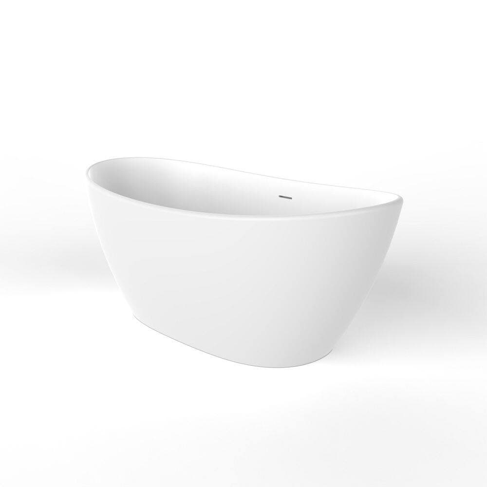WELLFOR 61 in. x 31.5 in. Artificial Stone Soaking Bathtub in Matte White Solid Surface with Overflow and Pop-up Drain (3)