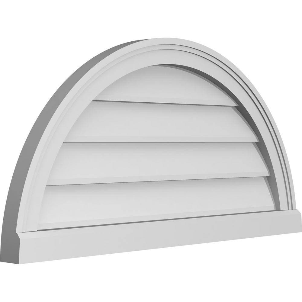 Ekena Millwork 32 in. x 16 in. Half Round Surface Mount PVC Gable Vent: Decorative with Brickmould Sill Frame (2)