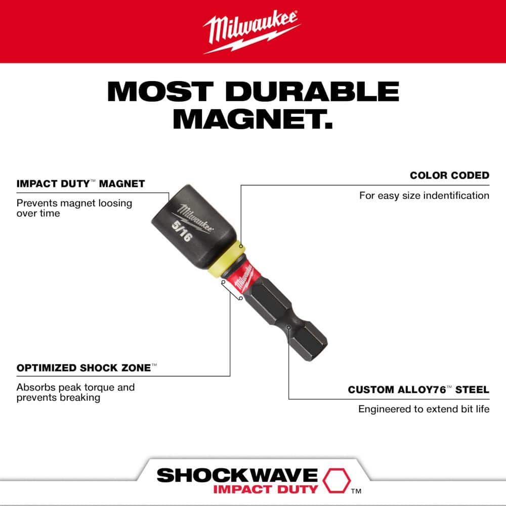 Milwaukee SHOCKWAVE Impact Duty 1/4 in. 5/16 in. 3/8 in. 1-7/8 in. Alloy Steel Magnetic Nut Driver Set (4)