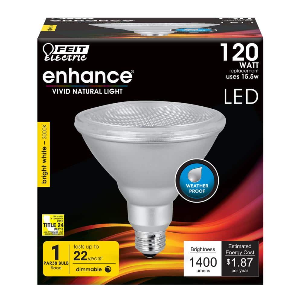 Feit Electric 120-Watt Equivalent PAR38 Outdoor Dimmable CEC Title 24 90 CRI E26 Flood LED Light Bulb, Bright White 3000K (4)