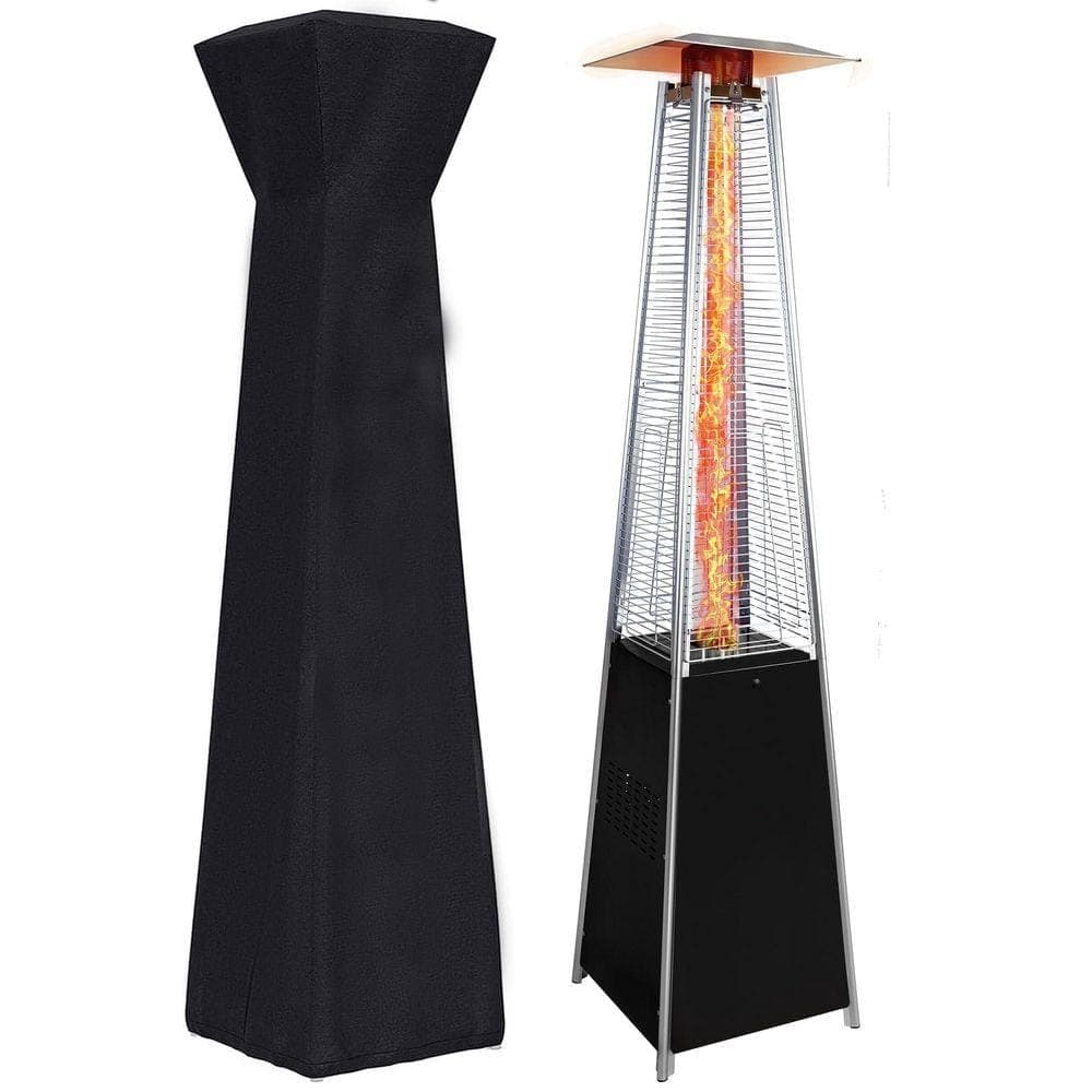 HOMEFUN Outdoor Pyramid 48,000 BTU Stainless Steel Rolling Propane Patio Heater with Detachable Wheels and Protective Cover