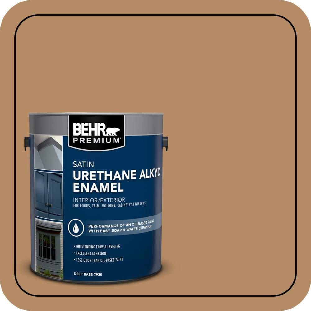 BEHR PREMIUM 1 gal. #AE-23 Light Oak Urethane Alkyd Satin Enamel Interior/Exterior Paint