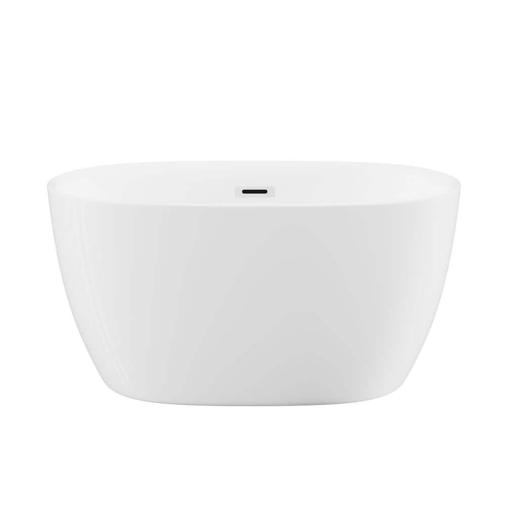 CATALINA 47in.x28in. Oval Shape Acrylic Freestanding Soaking Bathtubs in Gloss White with Chrome Overflow and Pop Up Drain (1)