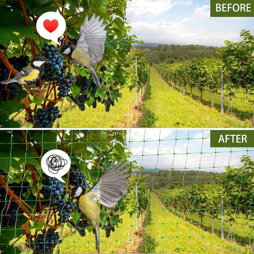 KIWDZFU 7 x 100 ft. Garden Netting Green Bird and Deer Protection for Plants Trees Vegetables 3/4 Mesh Reusable (2)