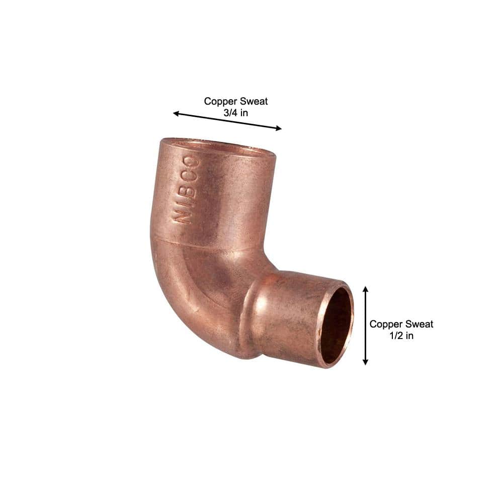 Everbilt 3/4 in. x 1/2 in. Copper Pressure 90-Degree Cup x Cup Reducing Elbow Fitting (3)