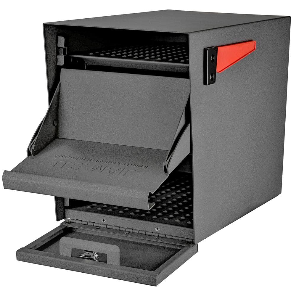 Mail Boss Package Master X3 Locking Post Mount Mailbox Combo Kit, Granite, In-Ground Post, 3-Compartment High Security Cluster (3)